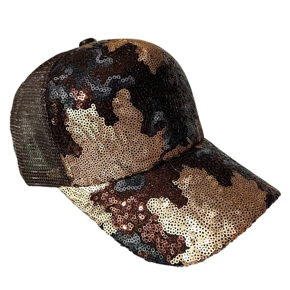 Beautiful Sequin Leaf Design Glam Baseball Cap, Adjustable size - Picture 6 of 9